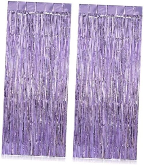2 Pack Fringe Curtains Backdrops, Foil Fringe Curtains, Door Light Purple