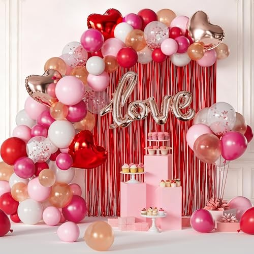 338 Pcs Valentine’s Day Balloon Arch Set, Red White and Pink Balloons with