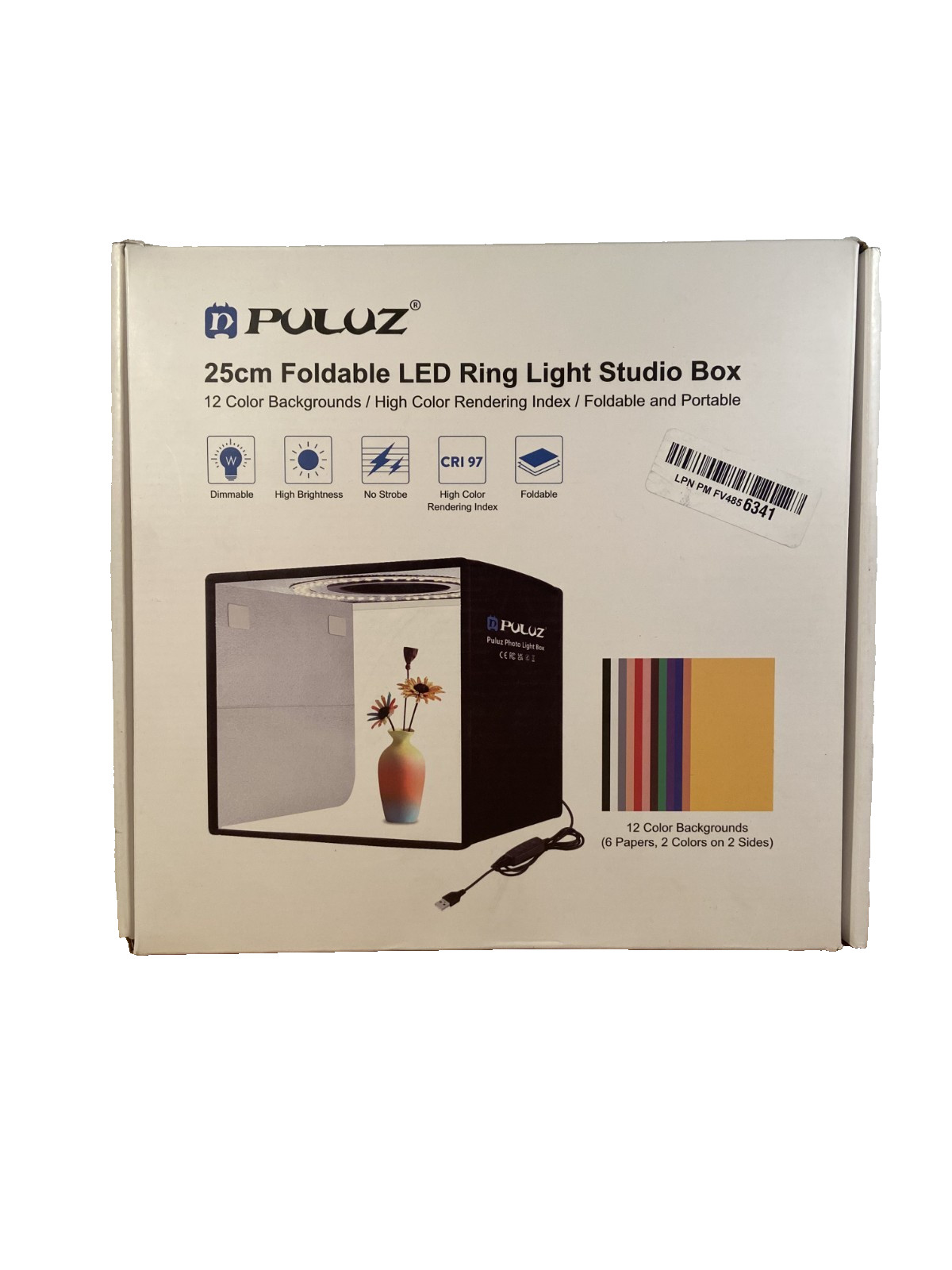 PULUZ 25cm foldable LED Ring light Studio box 12 color backdrops 24-26 lm bright