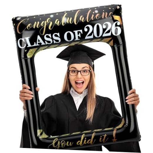 Class of 2026 Graduation Photo Booth Frame, Inflatable Medium Size Black Gold