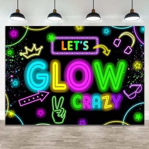 Neon Glow Party Decorations Supplies Backdrop Glow in The Dark Let’s Glow 7x5ft