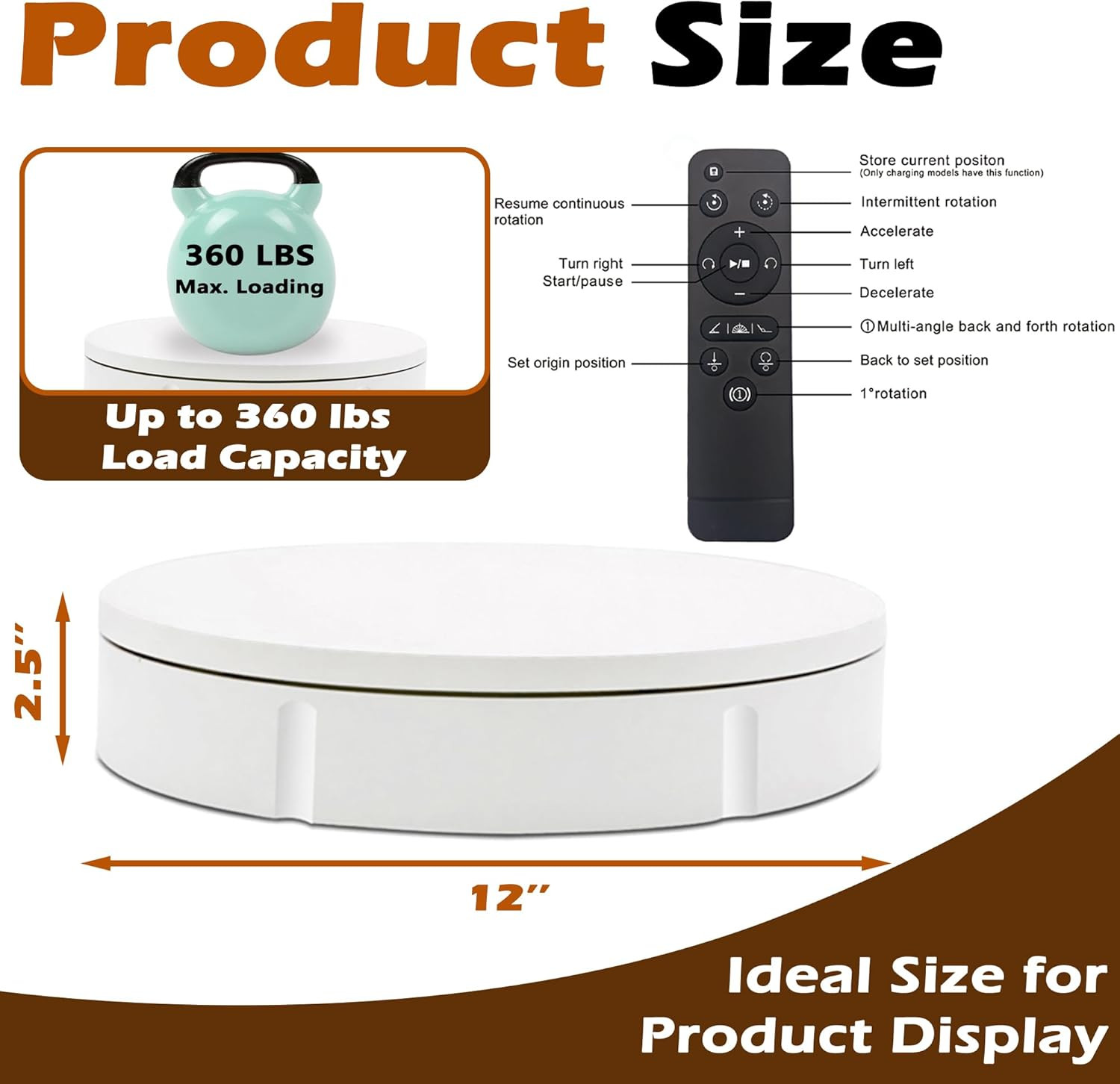 Rotating Display Stand 360Lbs Capacity, 360 Degree Rotating Turntable 12 Inch, T