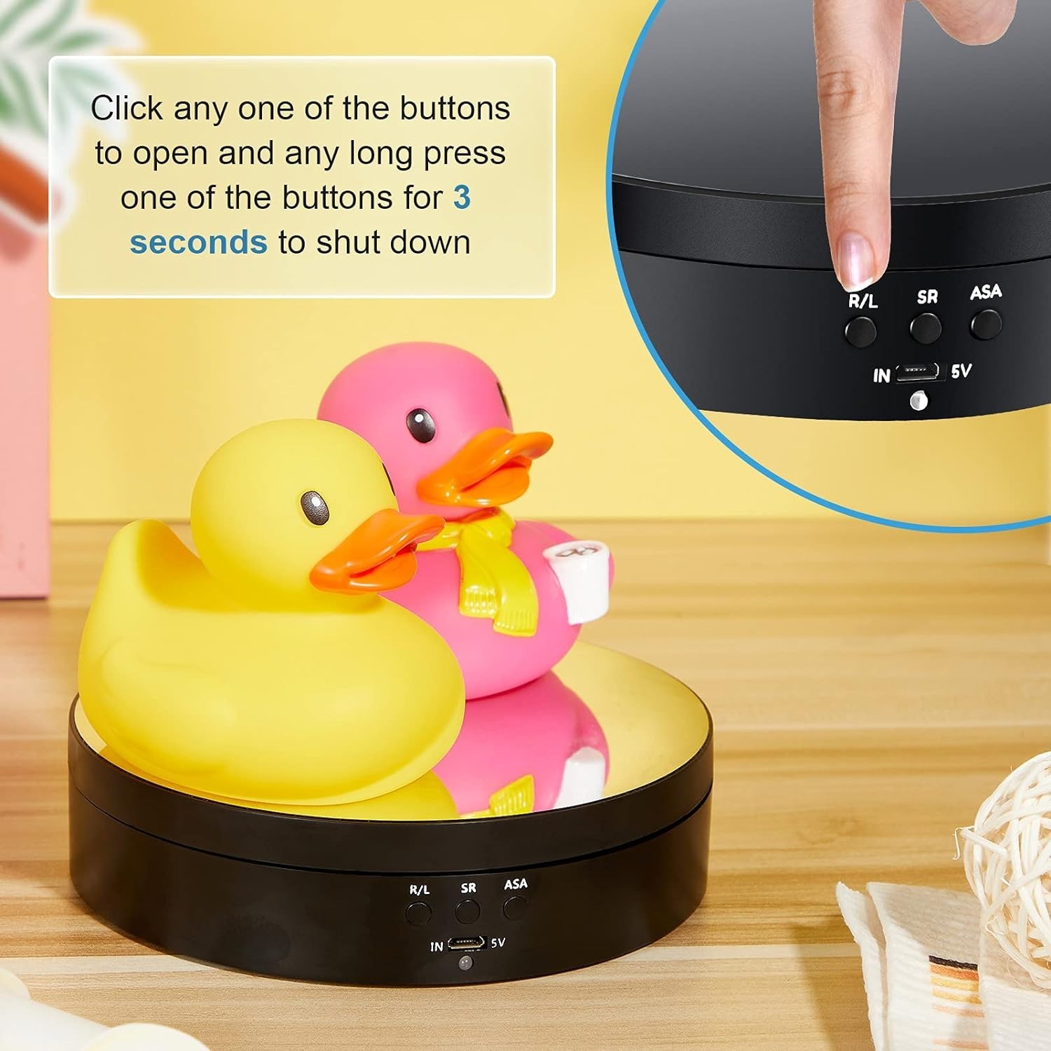 360 Degree Rotating Display Stand with USB Power, Black
