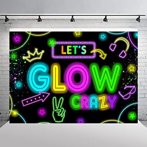 Neon Glow Party Decorations Supplies Backdrop Glow in The Dark Let’s Glow 7x5ft