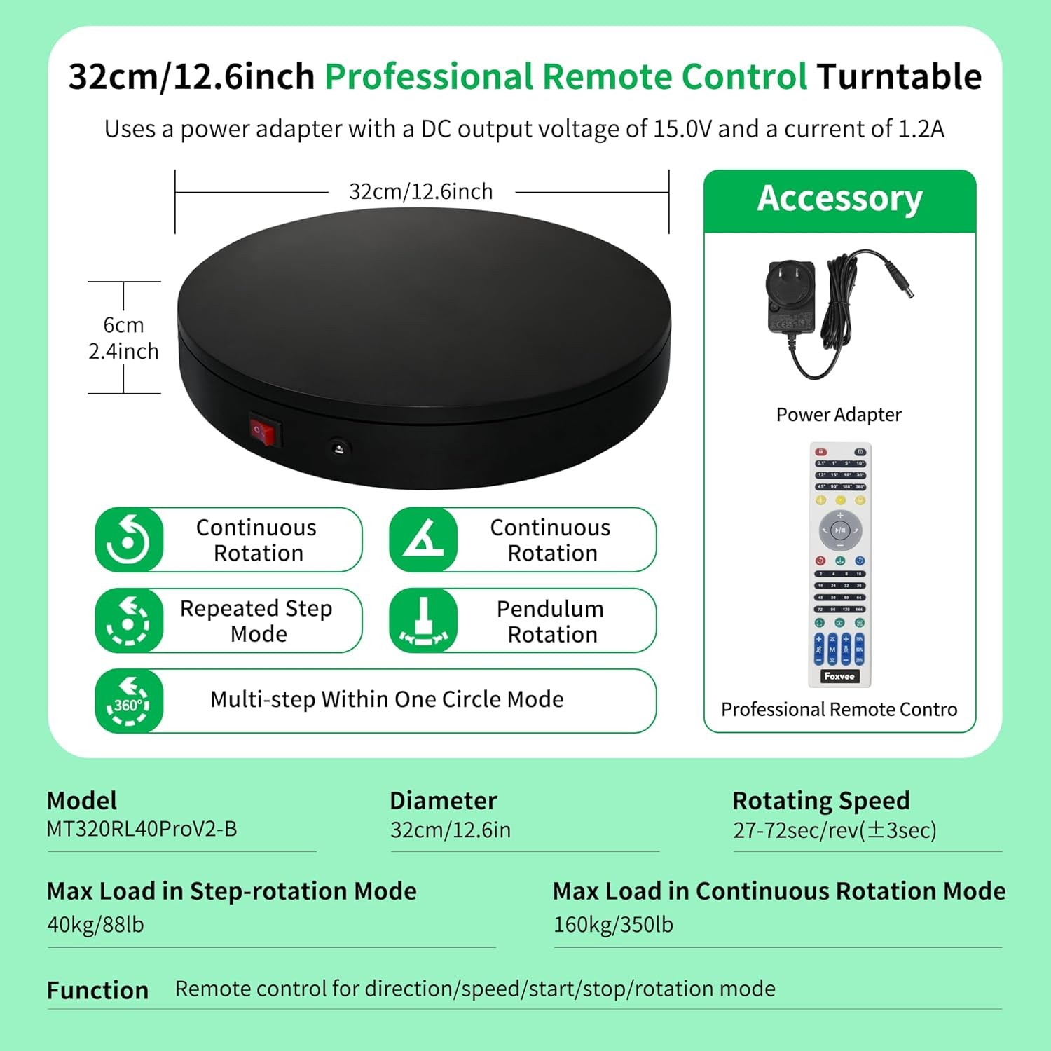 Remote Controlled Motorized Turntable 12.6in 360 Photography