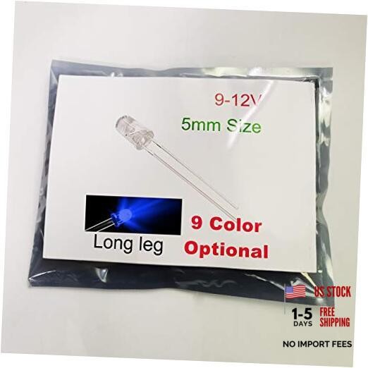 100pcs 12V 5mm LED Built-in Resistor 9V Gauge 100 Count (Pack of 1) Blue
