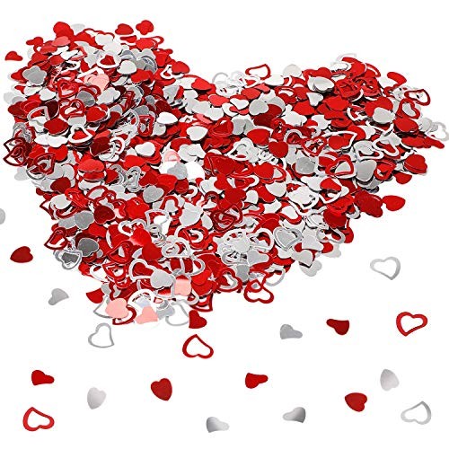 2000PCS/15MM Metallic Foil Red Silver Heart Confetti Glitter Heart Sequin for