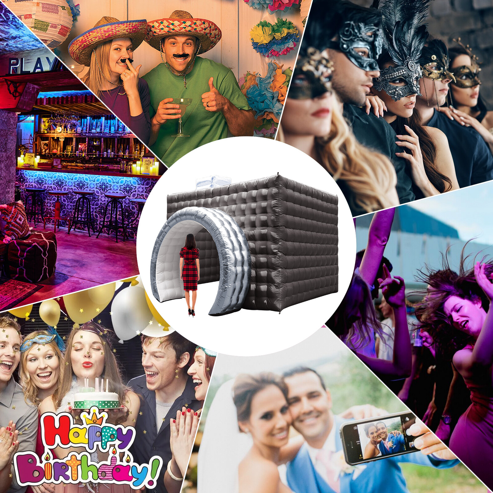 New Style Camera Shape Inflatable Photo Booth LED Wedding Tent with for Events