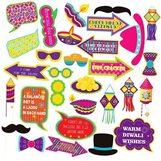 30 Pieces Happy Diwali Party Photo Booth Props Kit Festival of Lights Prop for