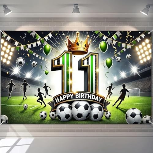 Happy 11th Birthday Soccer Themed Party Banner Stadium 11th Birthday Banner