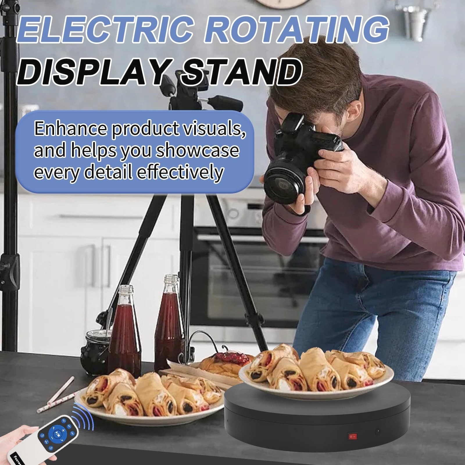 Motorized Rotating Display Turntable – 360° Photography Stand, Speed Adjustable,