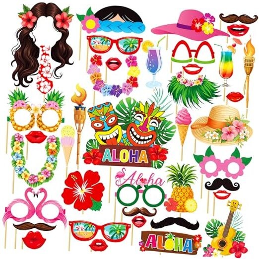 48pcs Hawaii Luau Party Photo Booth Props Hawaiian Luau Party Decorations
