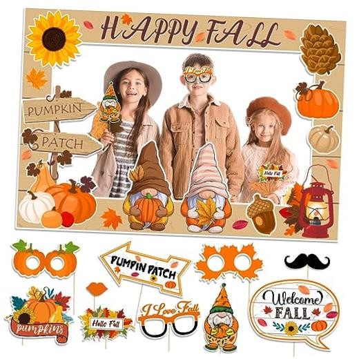 Fall Decor Happy Fall Gnomes Pumpkin Photo Booth Frame and Props for Autumn