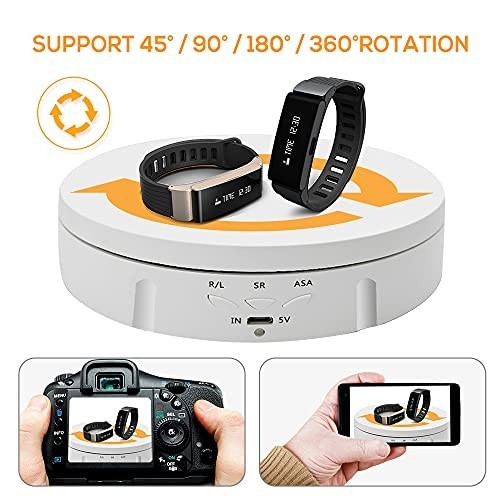 Motorized Rotating Photography Turntable Stand, 90/180/360° Display with 6 Backg