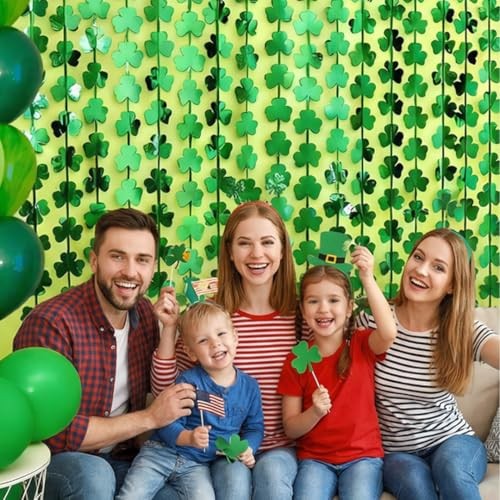 St Patricks Day Decorations, 2 Pack 3.3Ft x 6.6Ft Shamrock Foil Fringe
