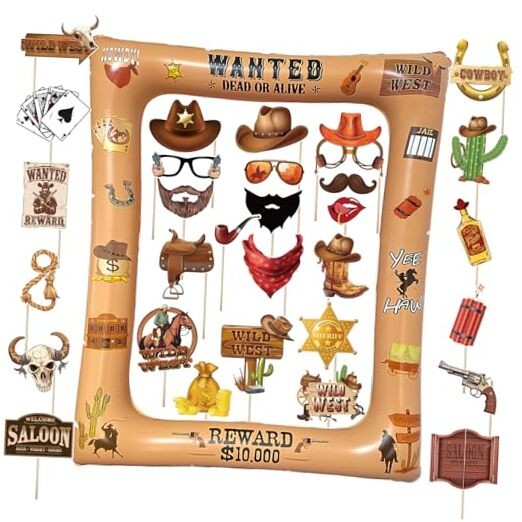 Western Cowboy Cowgirl Photo Booth Props Inflatable Frame, 30Pcs Wild West