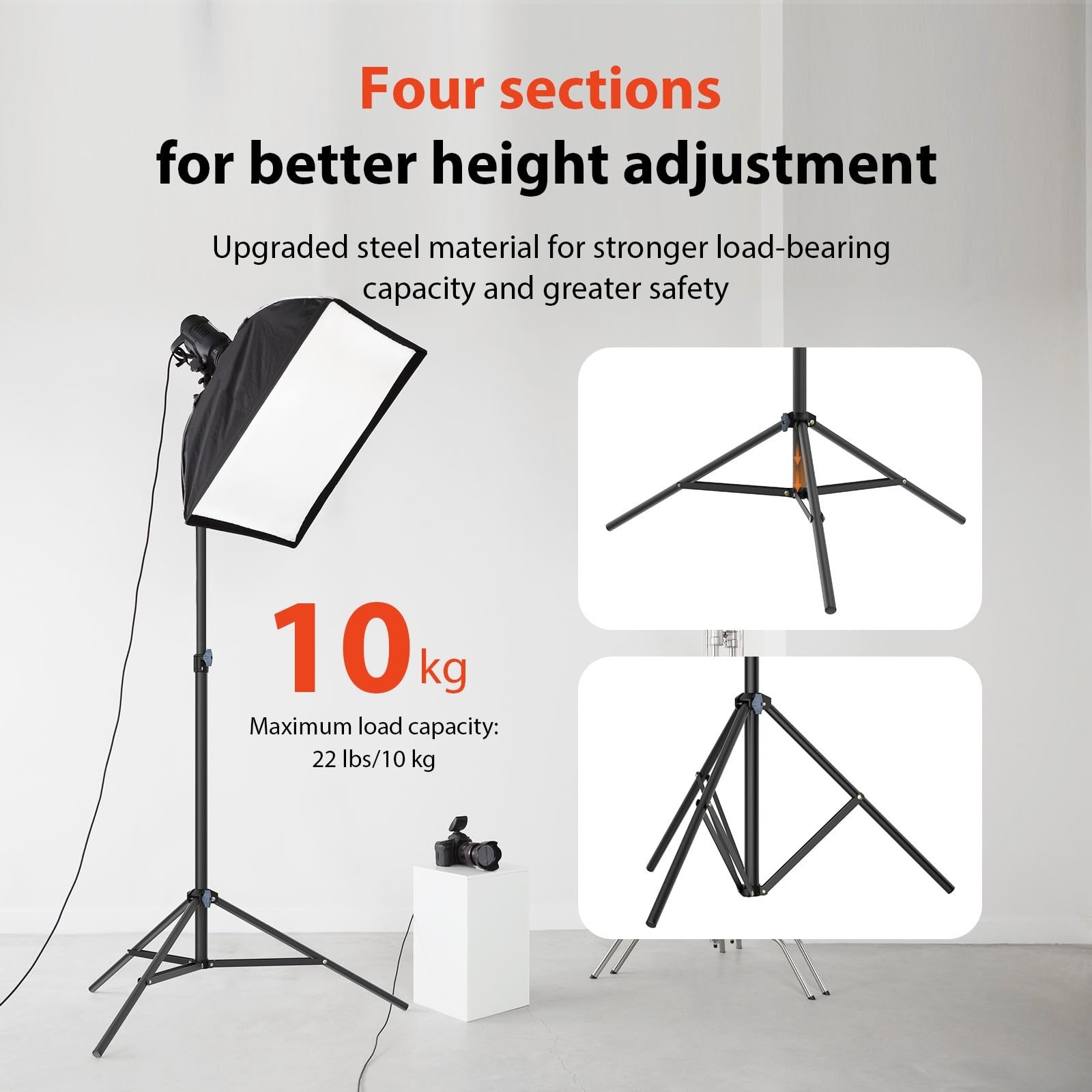 Photography Light Stands 118″/10ft/300 cm: LEORFI Heavy Duty Light Tripod Sta…