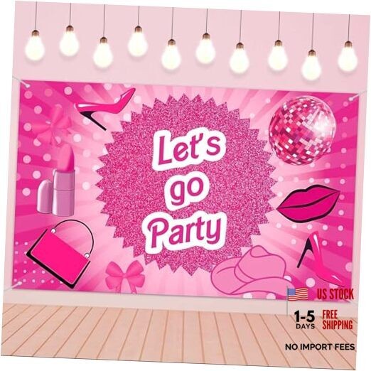 Hot Pink Let’s Go Party Banner,Pink Photo Booth Props,Princess Birthday