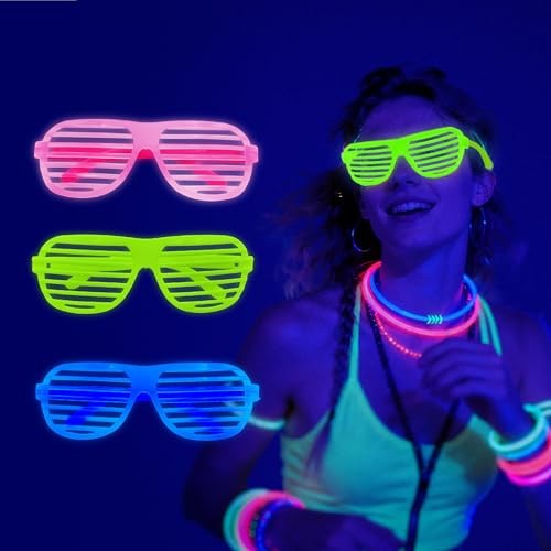 12Pcs Glow in The Dark Glasses,Neon Fluorescent Blacklight Eyeglasses Party