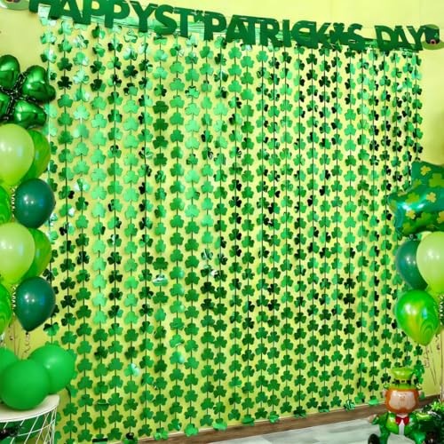 St Patricks Day Decorations, 2 Pack 3.3Ft x 6.6Ft Shamrock Foil Fringe