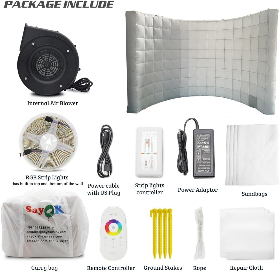 Inflatable Photo Booth Wall (White, White wall(lights on the top and bottom)
