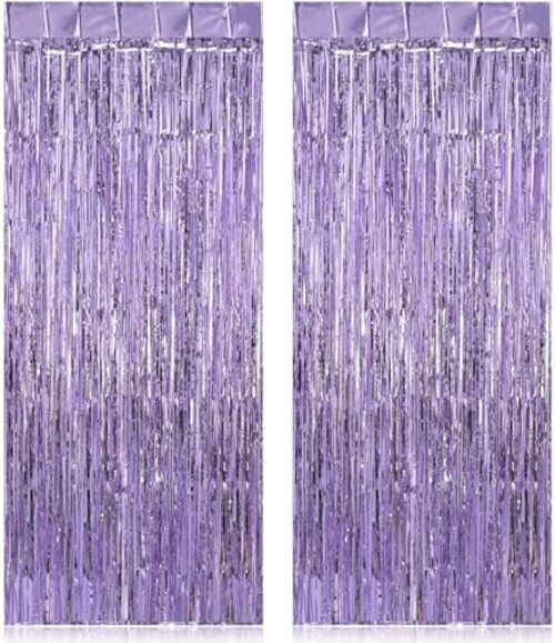 2 Pack Fringe Curtains Backdrops, Foil Fringe Curtains, Door Light Purple