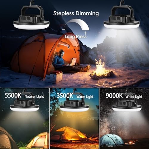 4000LM 15,000mAh LED Camping Lantern Rechargeable, 3 Lighting 42W Pro(Black)