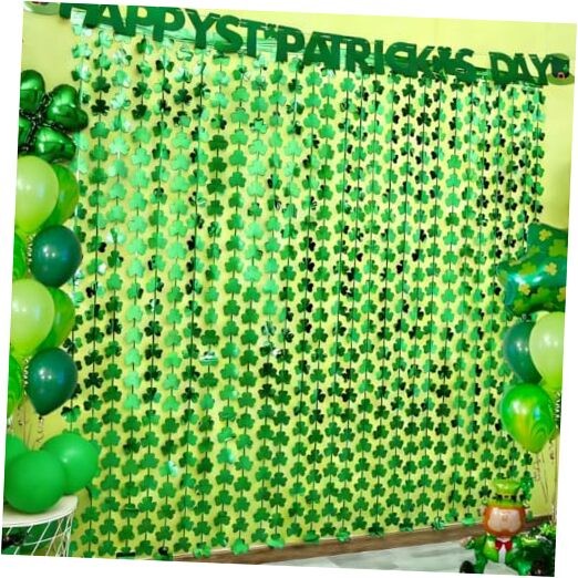 St Patricks Day Decorations, 2 Pack 3.3Ft x 6.6Ft Shamrock Foil Fringe