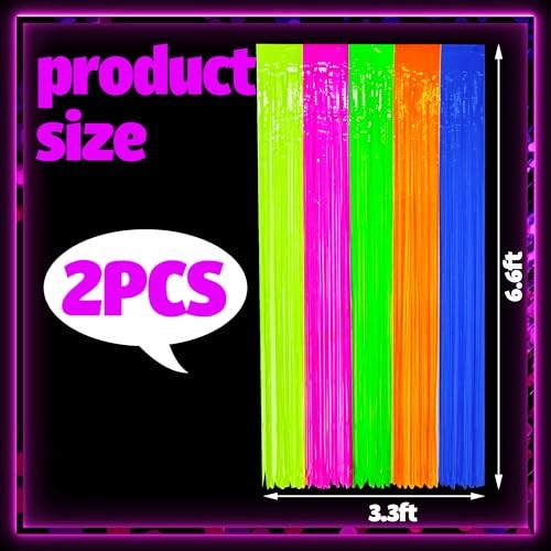 2 Pack Neon Foil Fringe Curtains Glow in The Dark Tinsel Streamers Fluorescent