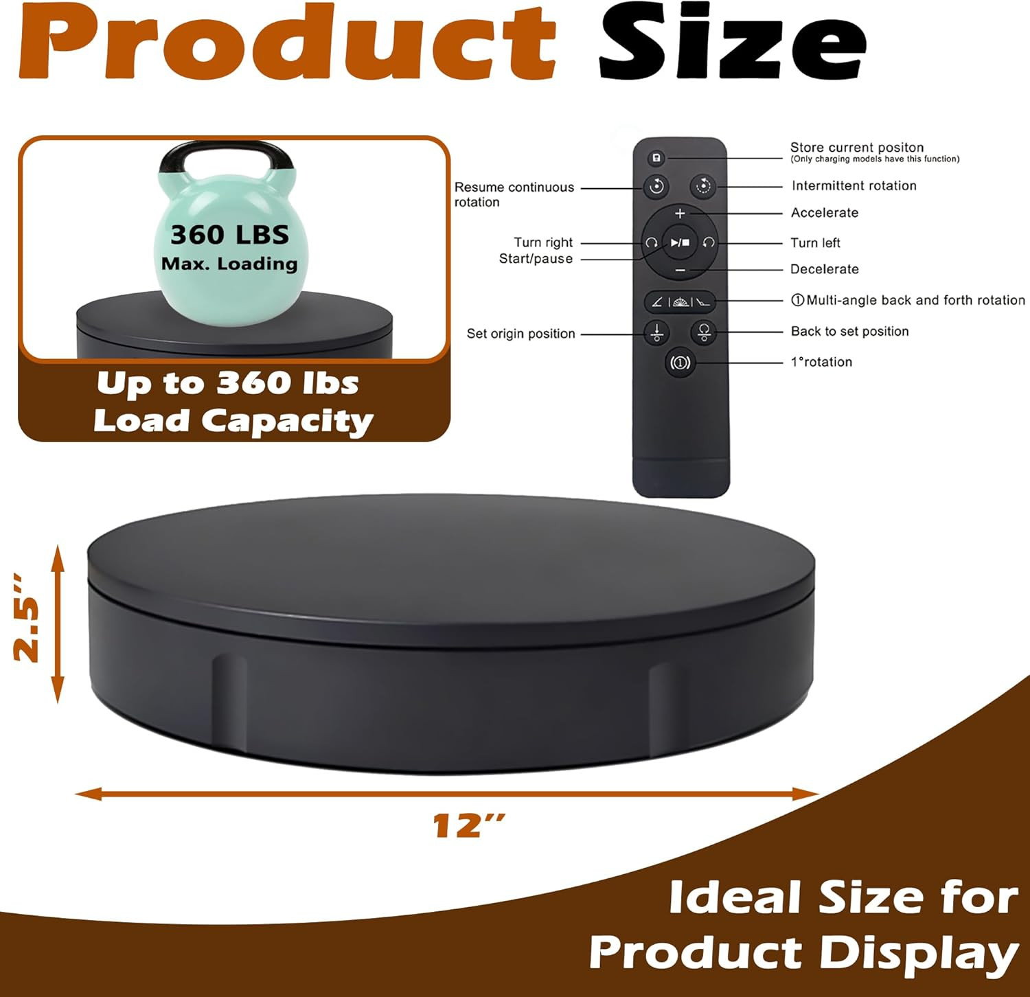Rotating Platform 12Inch/360Lbs Capacity, 360 Degree Rotating Display Stand, Rot