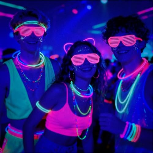 12Pcs Glow in The Dark Glasses,Neon Fluorescent Blacklight Eyeglasses Party