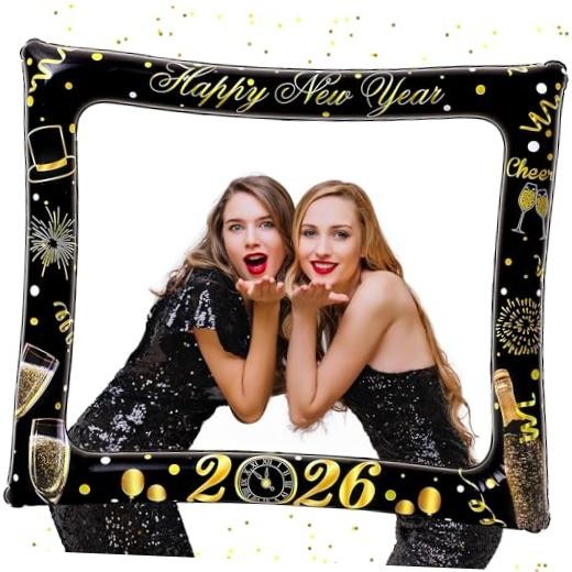 , New Year Photo Booth Frame – 30 Inch | Inflatable New Years Black and Gold