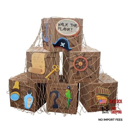 32 Pcs Pirate Party Decorations Imitation Treasure Wooden Boxes Pirate Fishing