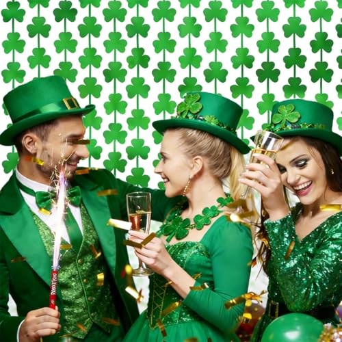 St Patricks Day Decorations, 2 Pack 3.3Ft x 6.6Ft Shamrock Foil Fringe