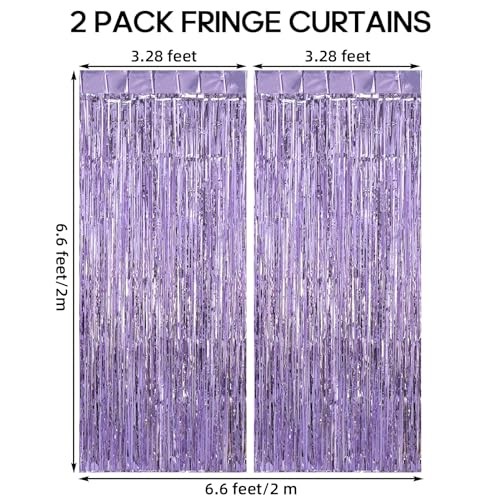 2 Pack Fringe Curtains Backdrops, Foil Fringe Curtains, Door Light Purple
