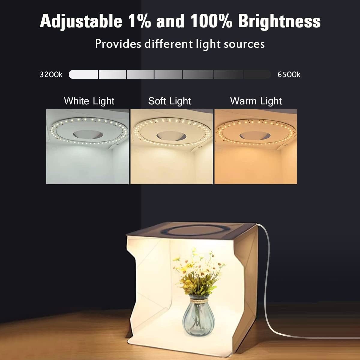 Mini Photo Studio Light Box Tent Kit – Adjustable LED Lighting 6 Color Backdrops