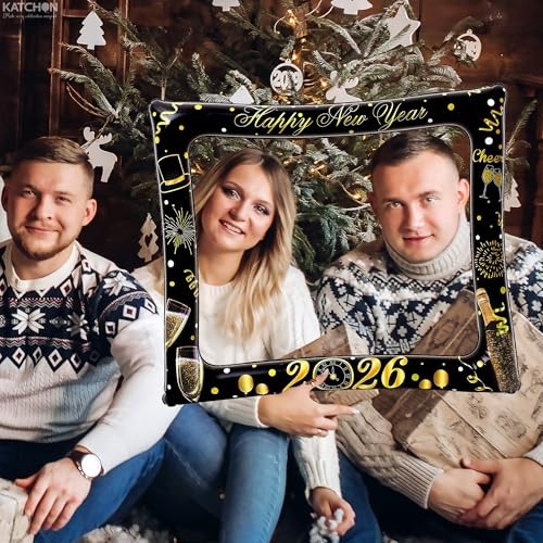 , New Year Photo Booth Frame – 30 Inch | Inflatable New Years Black and Gold