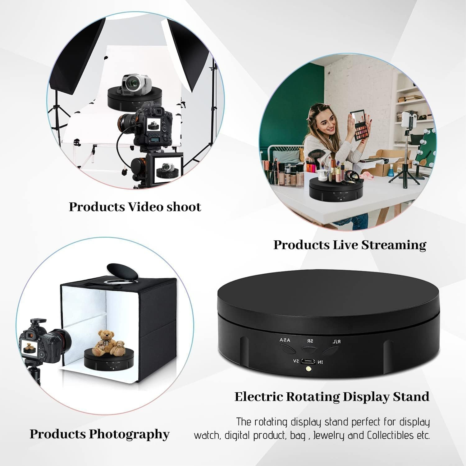 360-Degree Rotating Display Stand, 360 Degree Photography Turntable with Remote