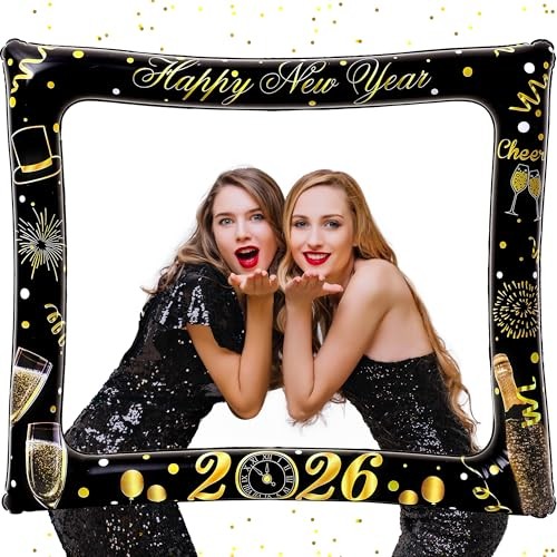 , New Year Photo Booth Frame – 30 Inch | Inflatable New Years Black and Gold
