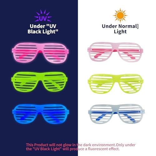 12Pcs Glow in The Dark Glasses,Neon Fluorescent Blacklight Eyeglasses Party