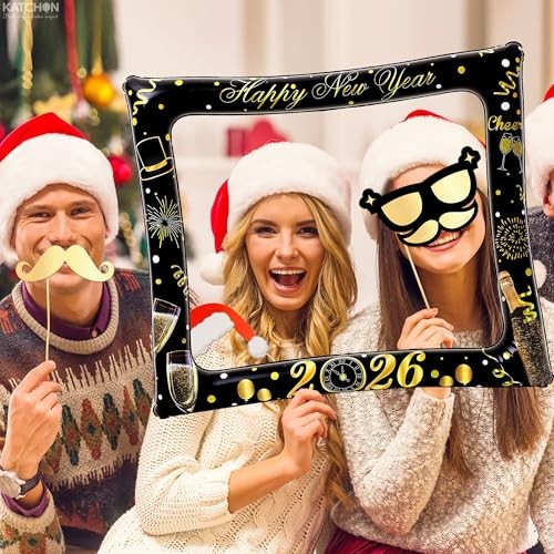 , New Year Photo Booth Frame – 30 Inch | Inflatable New Years Black and Gold