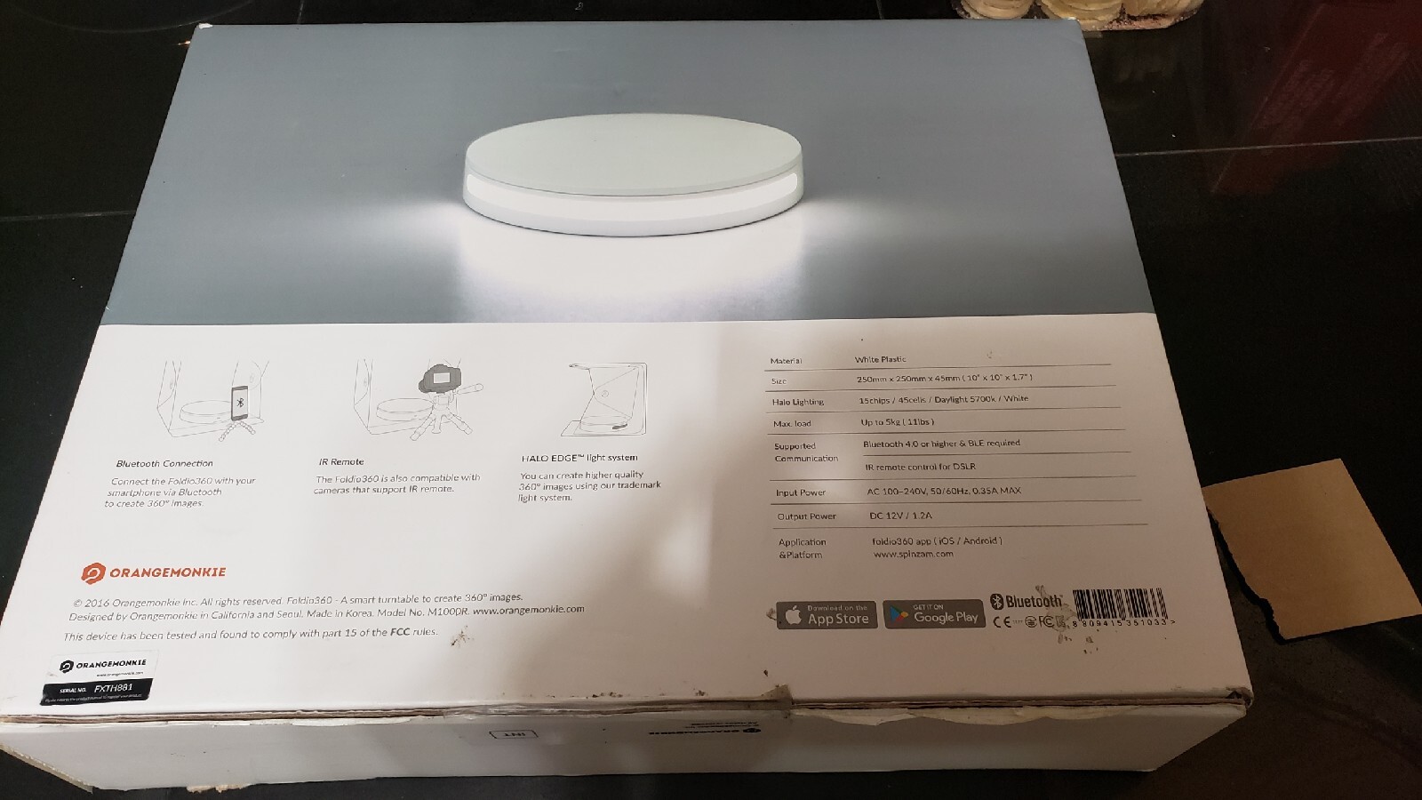 Foldio360 Smart Photography Turntable by ORANGEMONKIE only. No power supply.