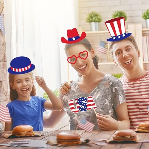 30 Pcs 4th of July Photo Booth Selfie Props Kit for Independence Day Party