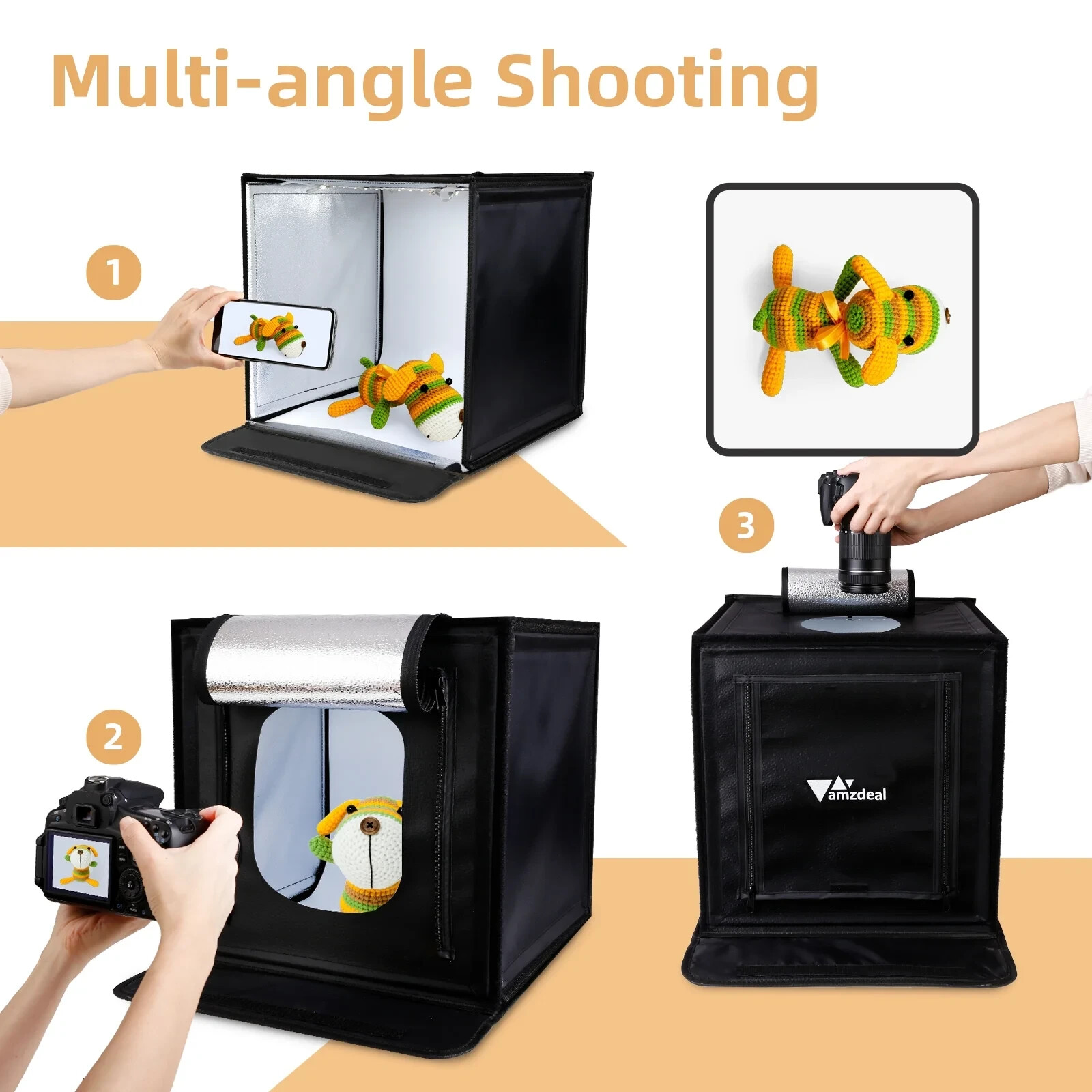 Portable Photo Light Box 16×16″ – LED Light Tent with 4 Backdrops