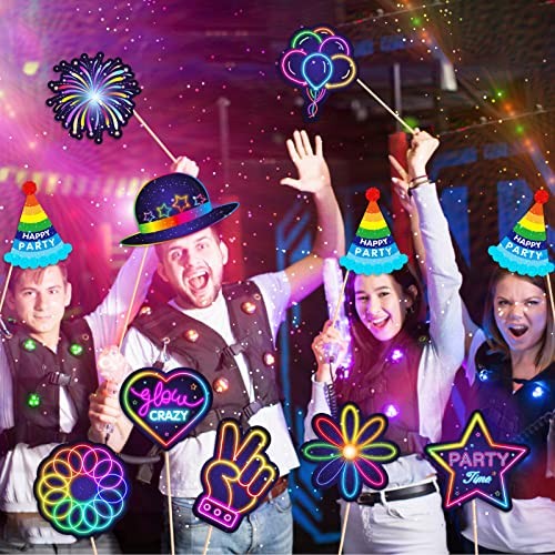 25pcs Glow Neon Photo Booth Props with Stick, Photo Props for Color A- 25pcs