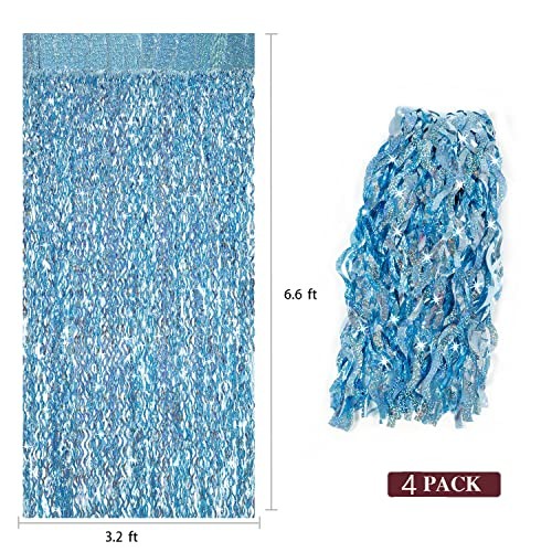 4 Pack Party Foil Curtain – 3.3 ft x 6.6 ft Wavy Photo Booth Light Blue