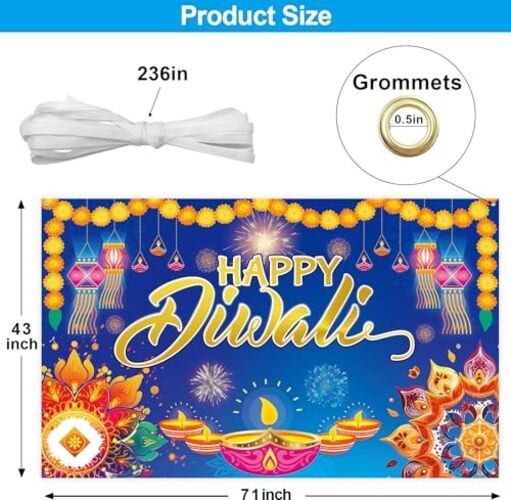Happy Diwali Backdrop Festival of Lights Banner Photo Booth Props for