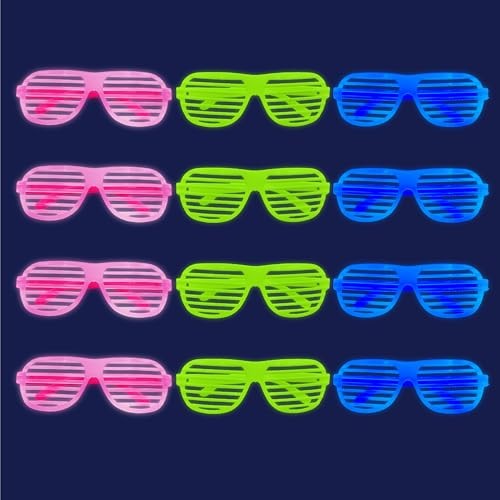 12Pcs Glow in The Dark Glasses,Neon Fluorescent Blacklight Eyeglasses Party