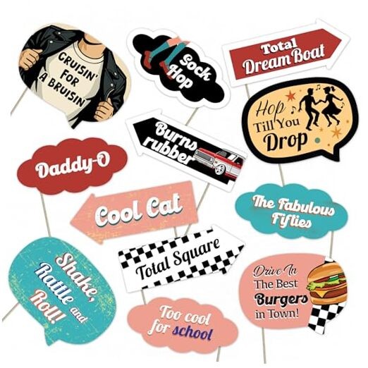 50s Party Photo Booth Props Set – Fun Retro Decorations for Rock ’n’ Roll 12