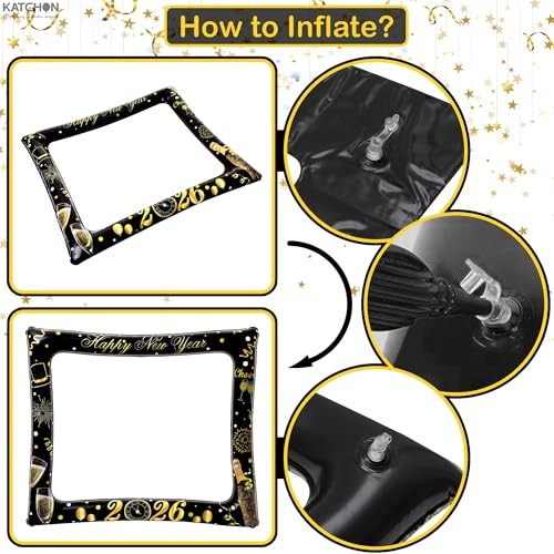 , New Year Photo Booth Frame – 30 Inch | Inflatable New Years Black and Gold